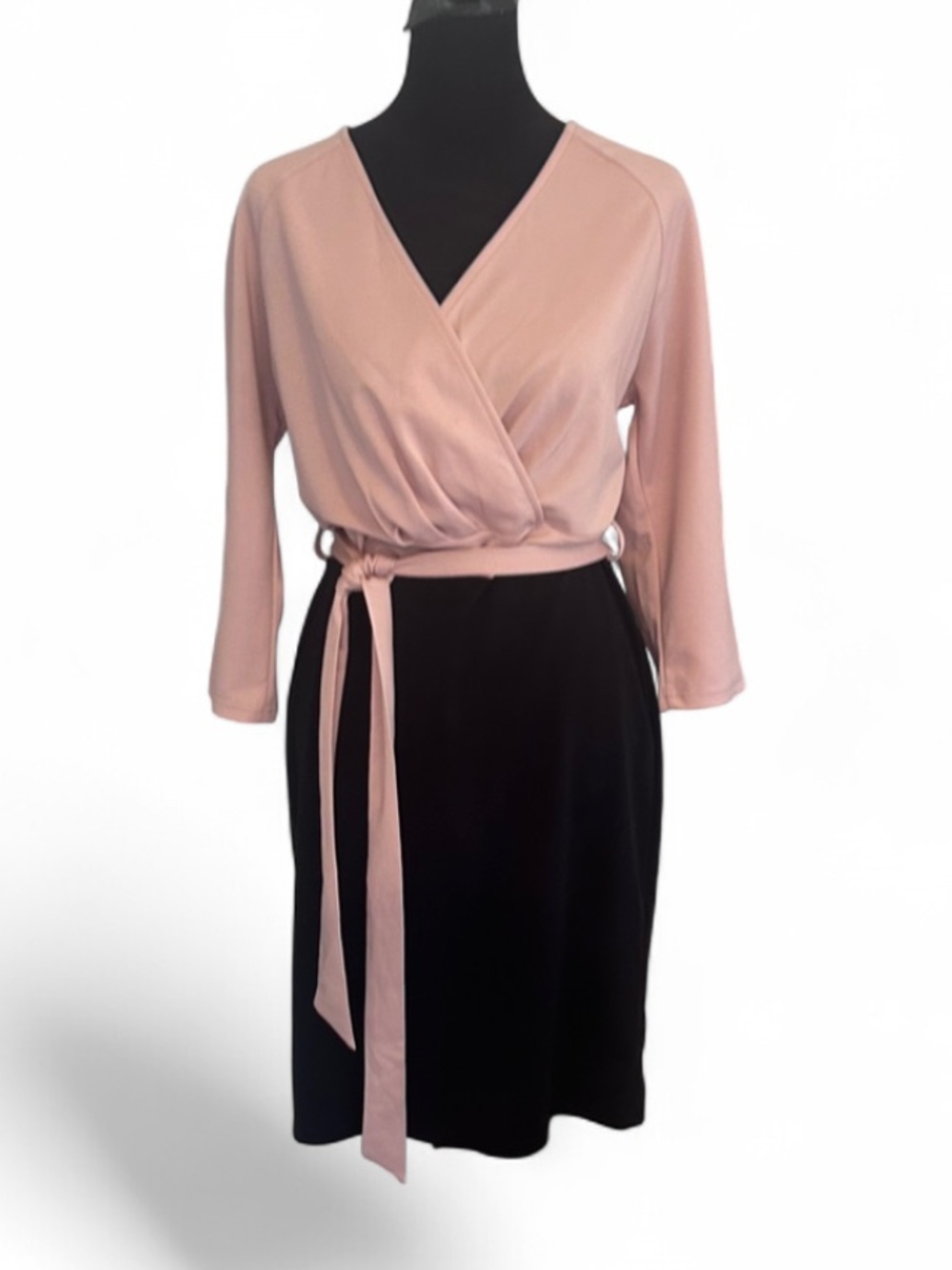 Grace Karin Pink Black Colorblock 3/4 Sleeve Wrap Knee Length Dress M Knit